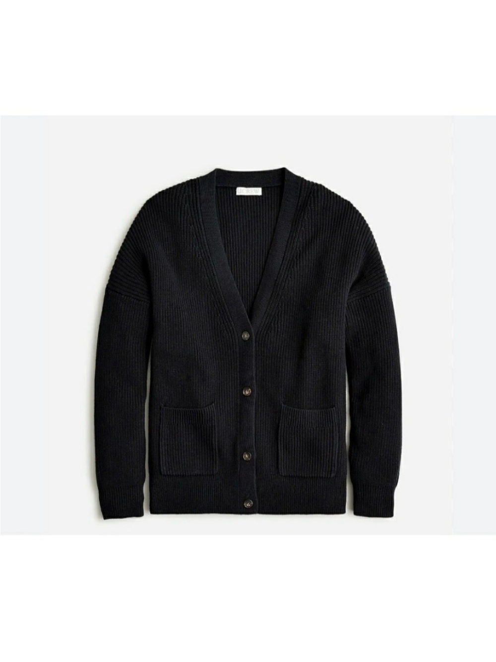 J. Crew Black Ribbed V-Neck Button Cardigan